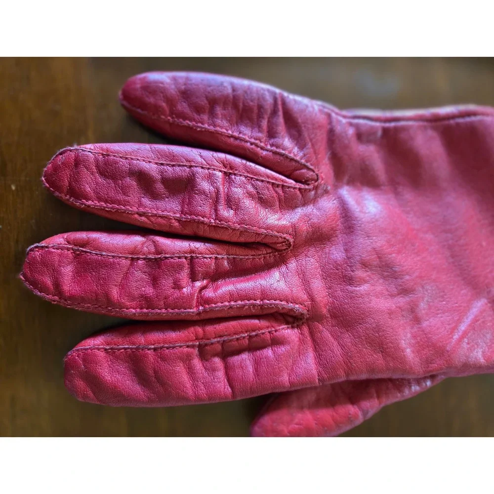 Van Raalte Vintage 60s Mid Mod Red Leather Gloves Lined Driving Gloves Women's M